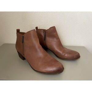 Lucky Brand Basel Booties Women 10M Tan Leather Ankle Boots Good Distressed Zip‎